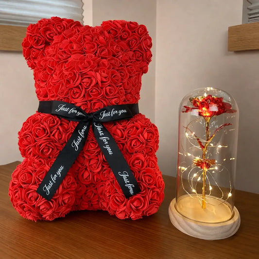 Pack Cadeau Premium : 🎁 Ours en Roses + Lampe Rose sous Cloche 🎀 - Univers Maroc