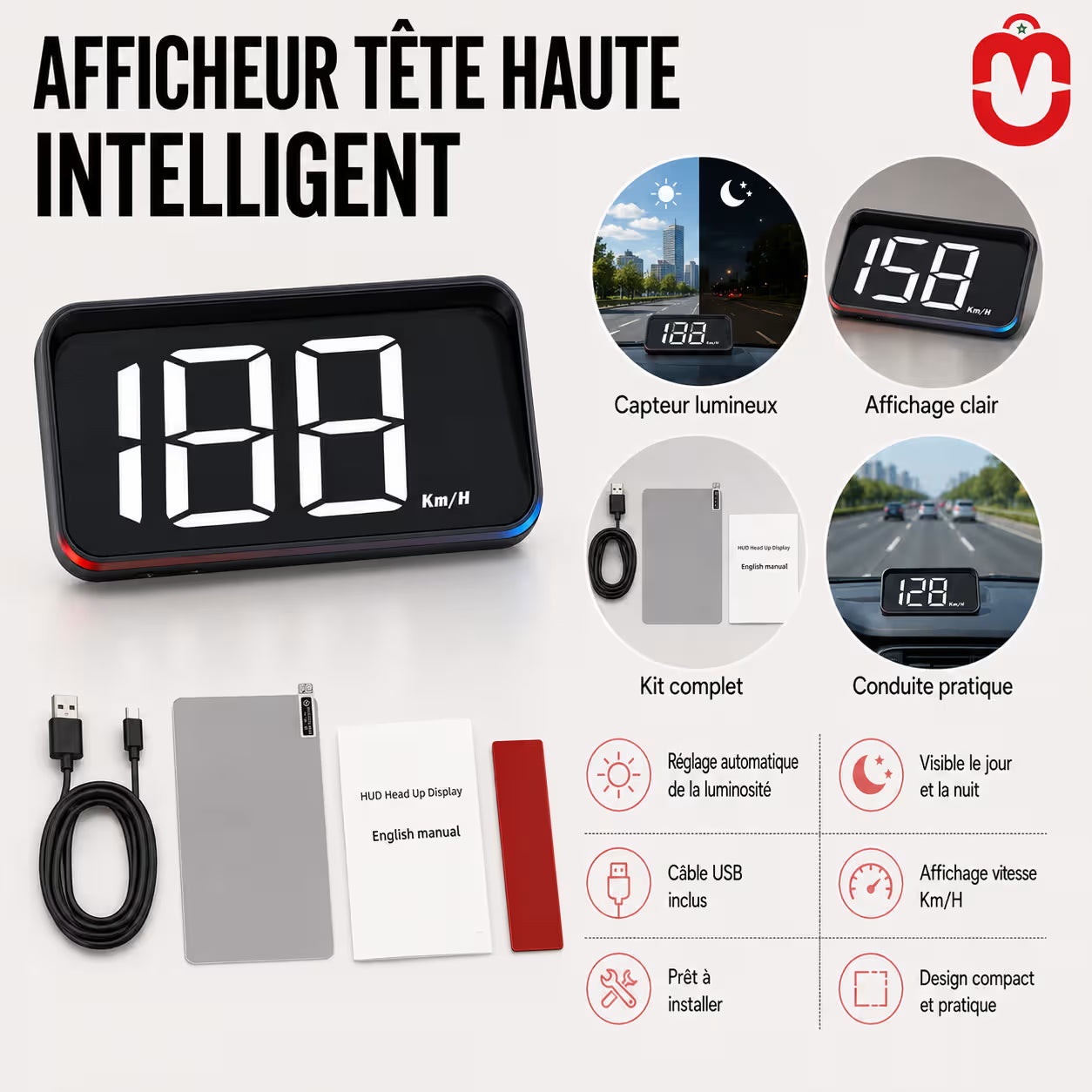 Head-Up Display HUD pour Voiture – Affichage de Vitesse Digital Univers Maroc