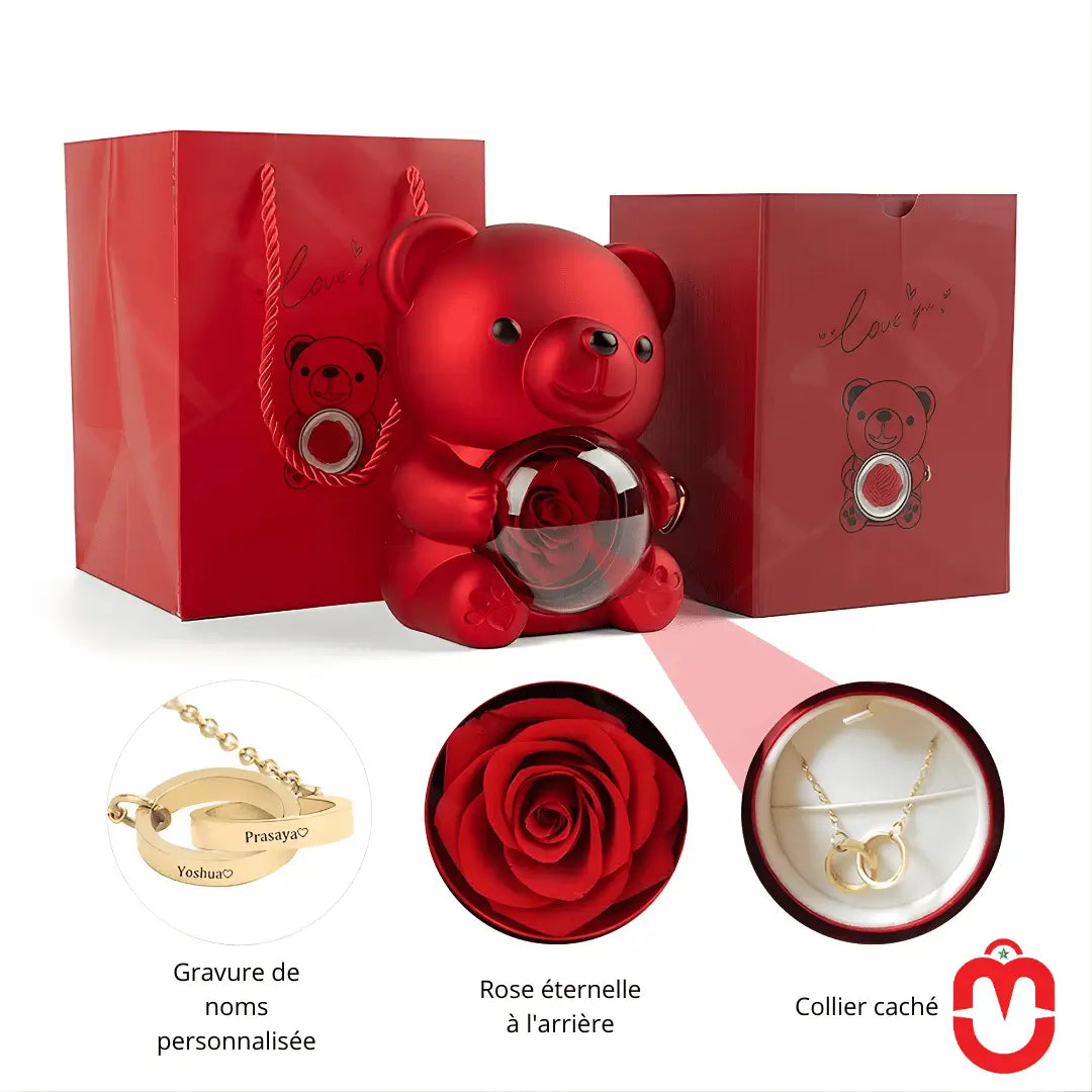 Coffret Cadeau Femme : Ours Éternel et Collier Cristal - Univers Maroc