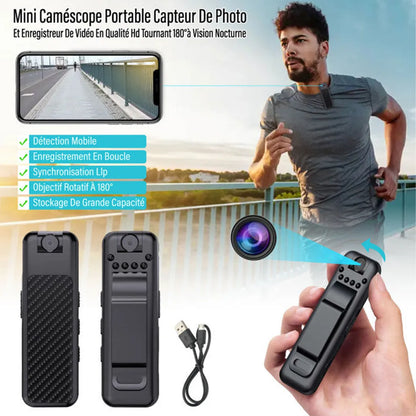 Mini Caméscope Portable, Capteur De Photo Et Enregistreur De Vidéo En Qualité Hd Tournant 180°à Vision Nocturne. - Univers Maroc