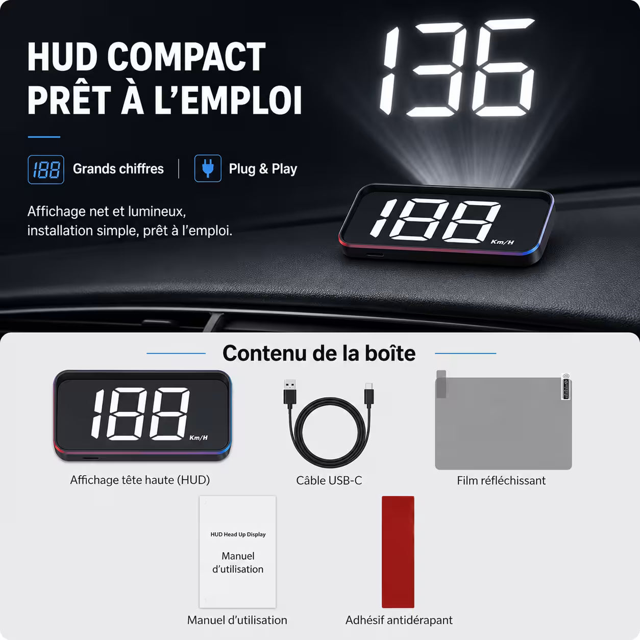 Head-Up Display HUD pour Voiture – Affichage de Vitesse Digital Univers Maroc