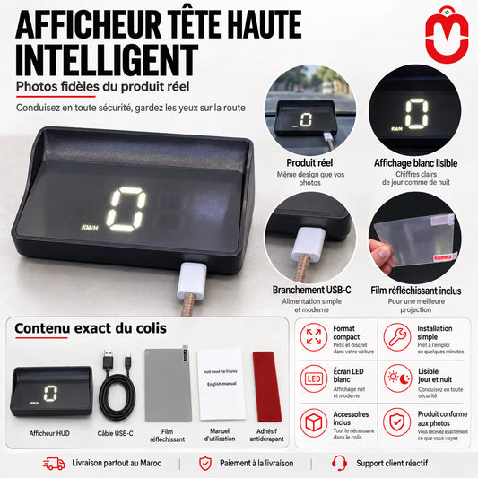 Head-Up Display HUD pour Voiture – Affichage de Vitesse Digital Univers Maroc