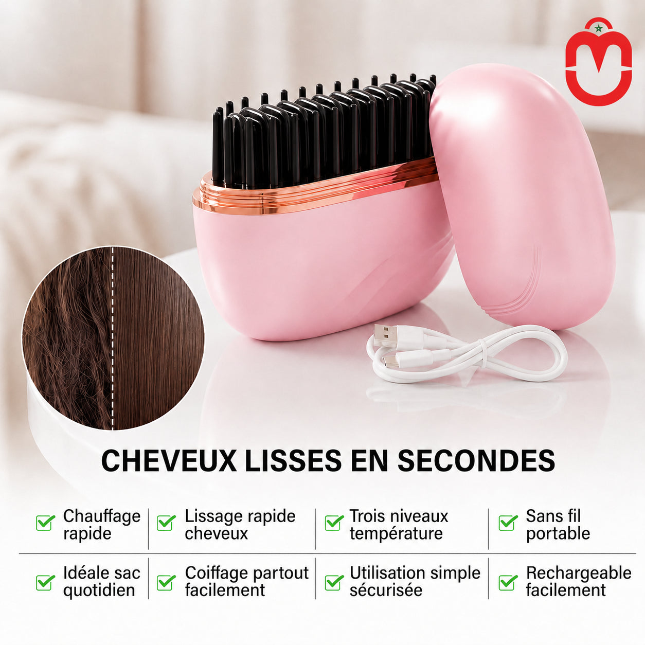 Brosse Lissante Chauffante Portable