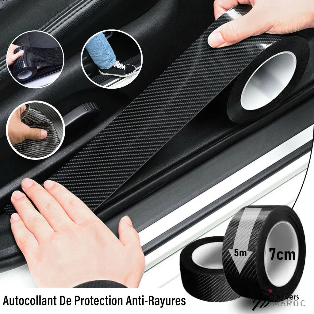 Ruban Adhésif Universel En Fibre De Carbone Noir Chromé Pour Bordure De Porte De Voiture (SANS LOGO) - Univers Maroc