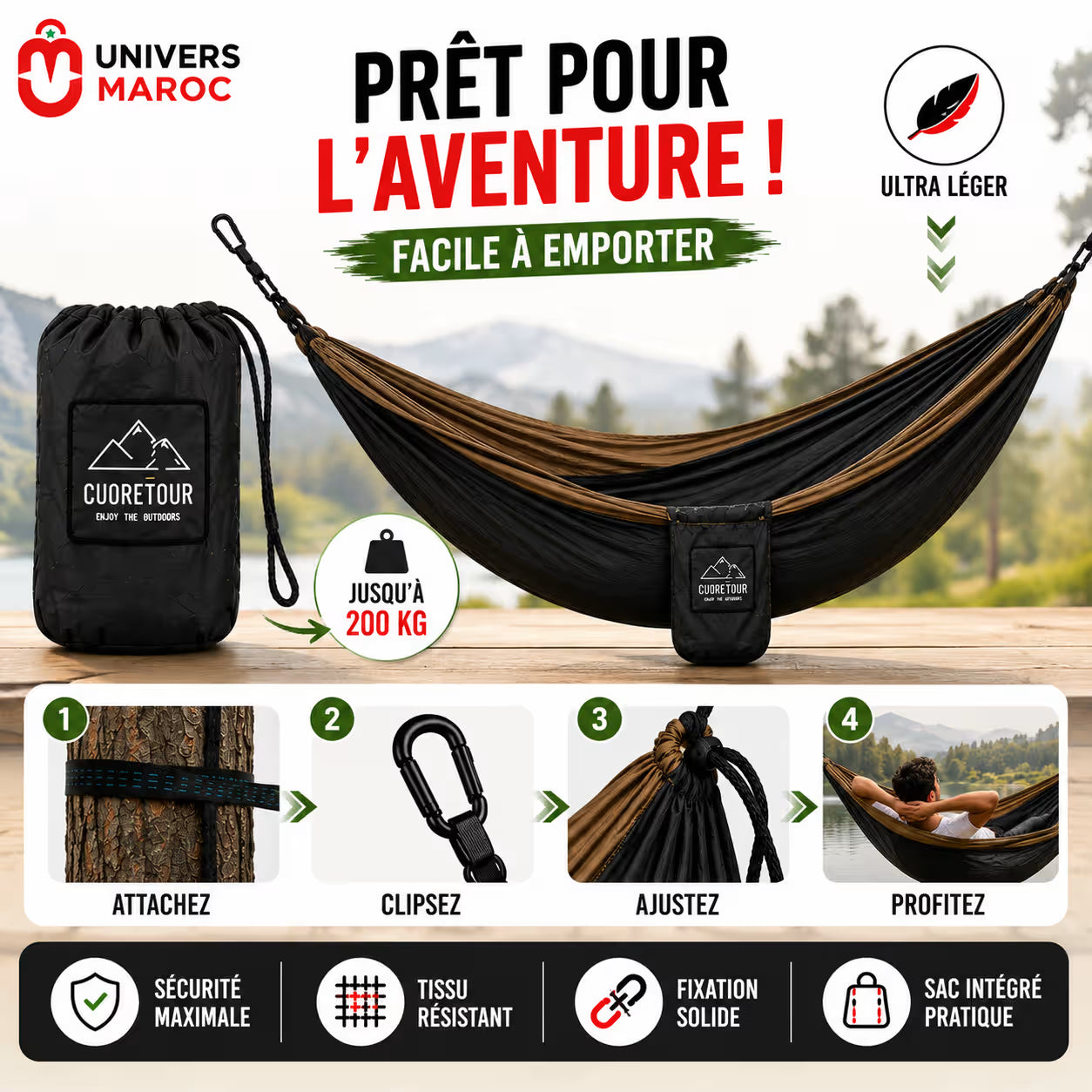 Hamac de Voyage 2 en 1 avec Moustiquaire – Léger, Compact et Facile à Installer Univers Maroc